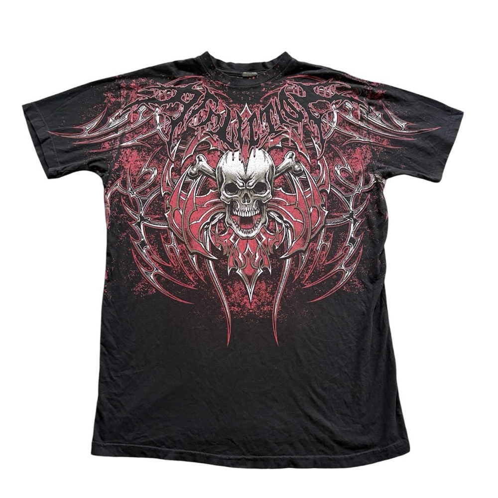 Affliction Mens Large Red & Black Skull Graphic Short Sleeve Crew Neck Tee - Picture 3 of 7